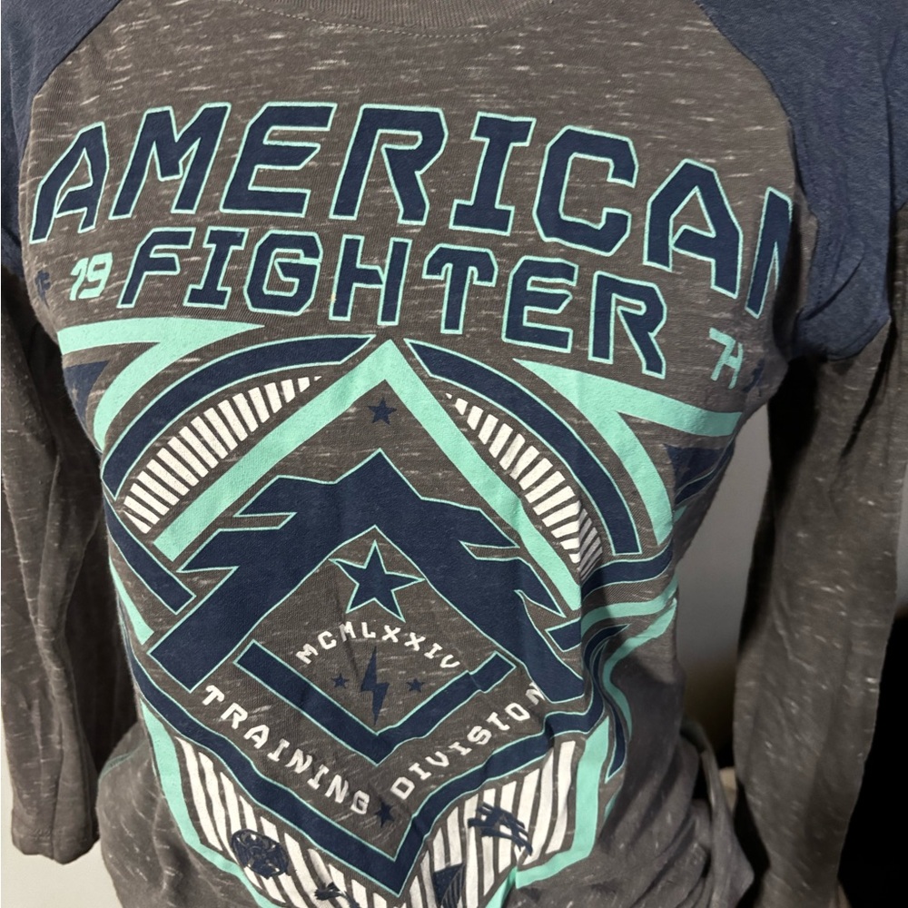 American Fighter Graphic Tee - Gray and Blue